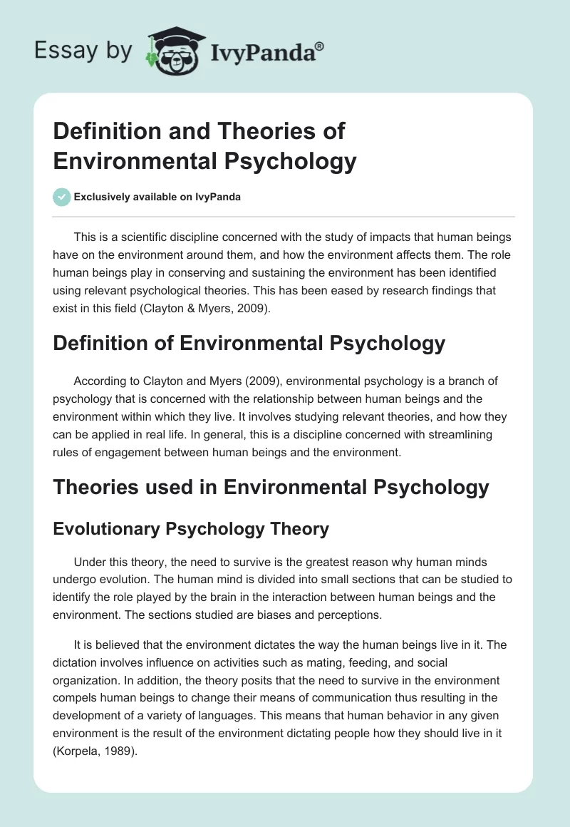 Definition and Theories of Environmental Psychology. Page 1