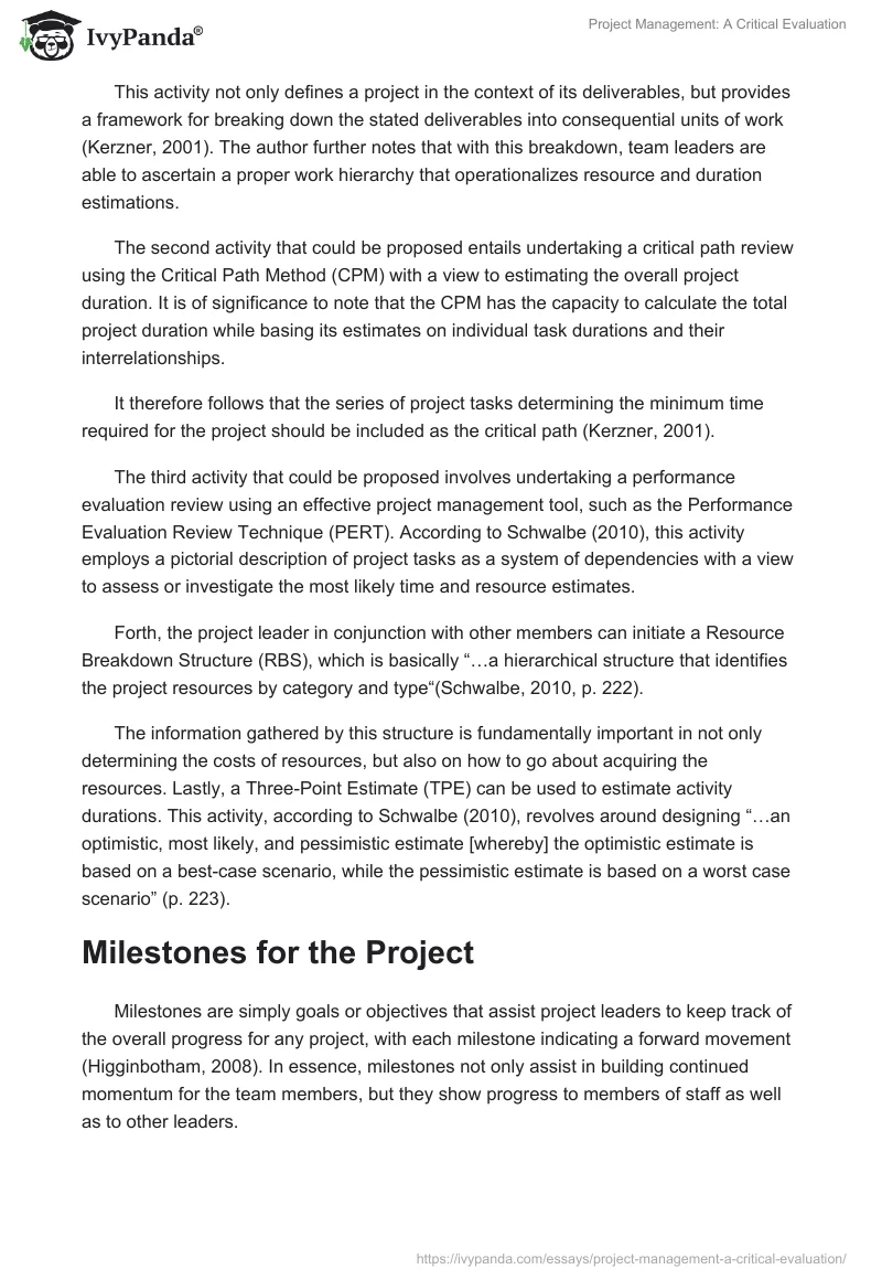 Project Management: A Critical Evaluation. Page 2