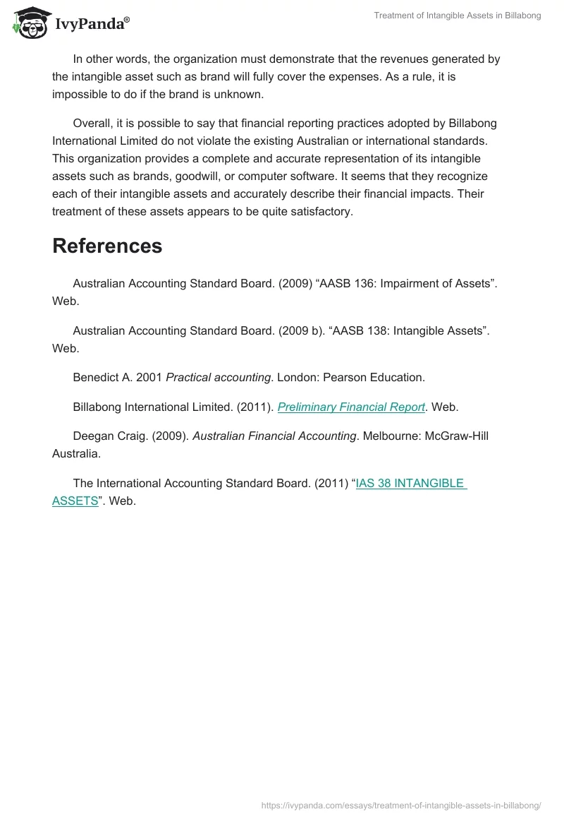 Treatment of Intangible Assets in Billabong. Page 3