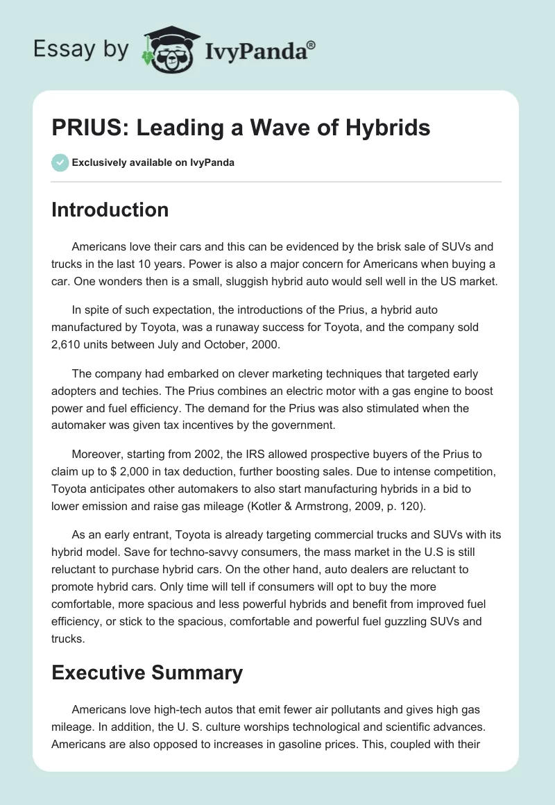 PRIUS: Leading a Wave of Hybrids. Page 1