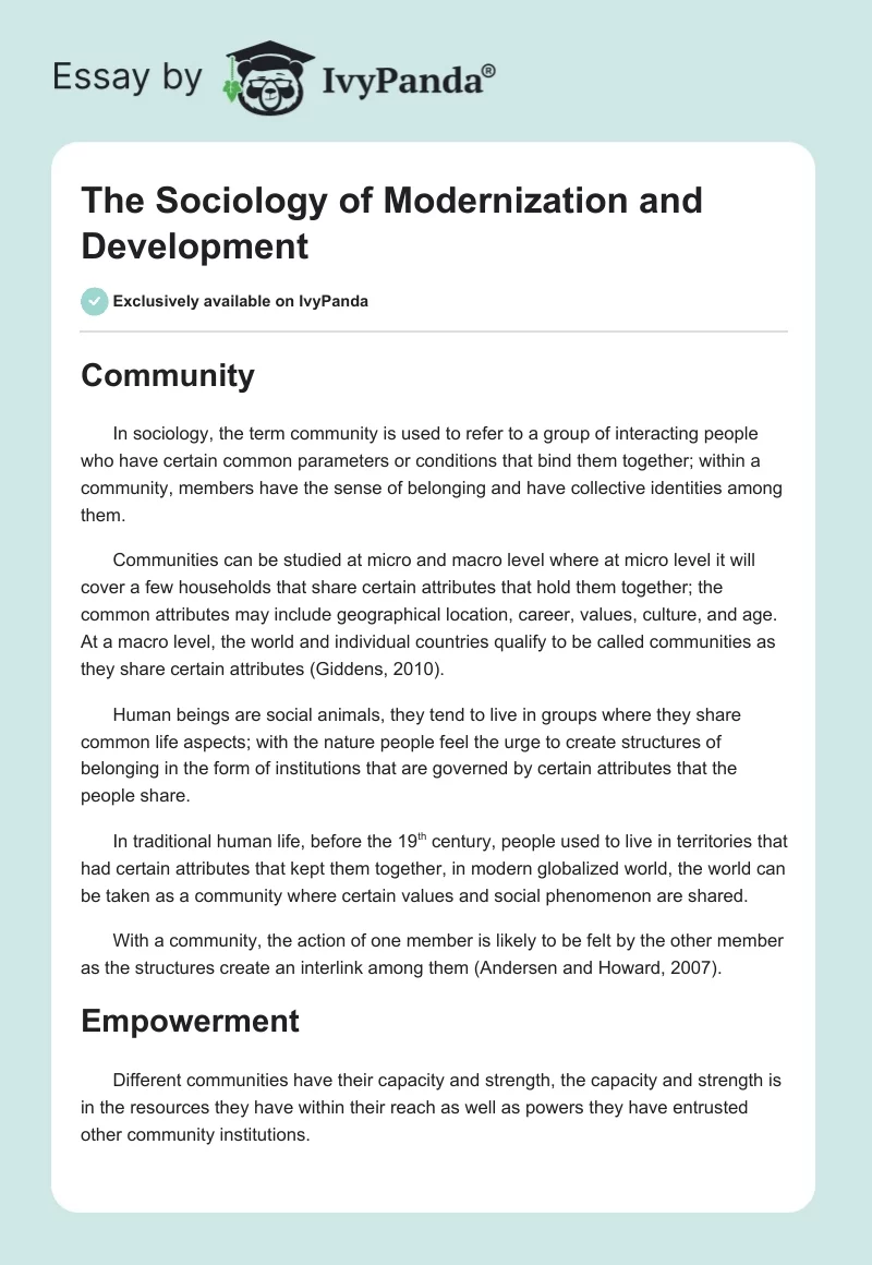 The Sociology of Modernization and Development. Page 1