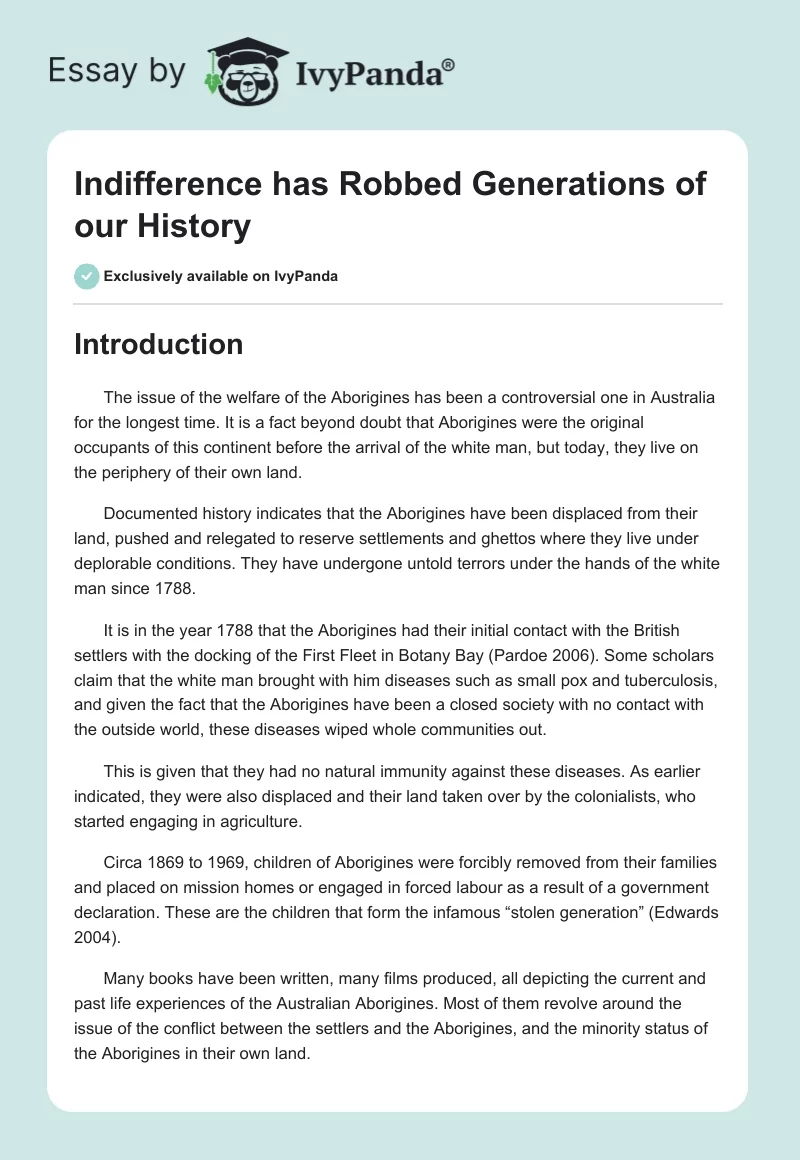 Indifference Has Robbed Generations of Our History. Page 1