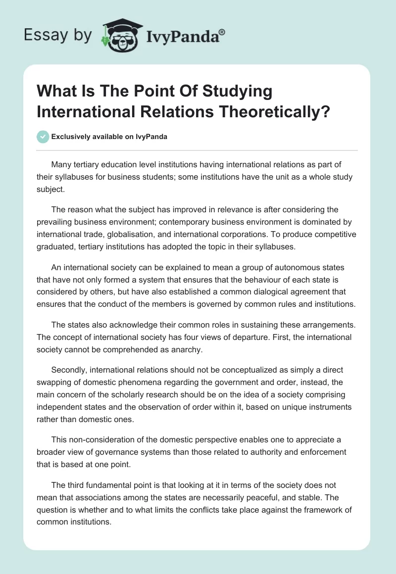 Exploring International Relations Theories. Page 1