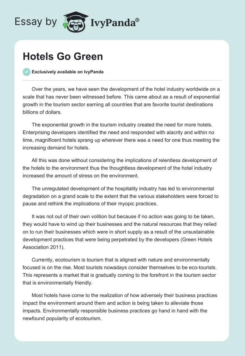 Hotels Go Green. Page 1