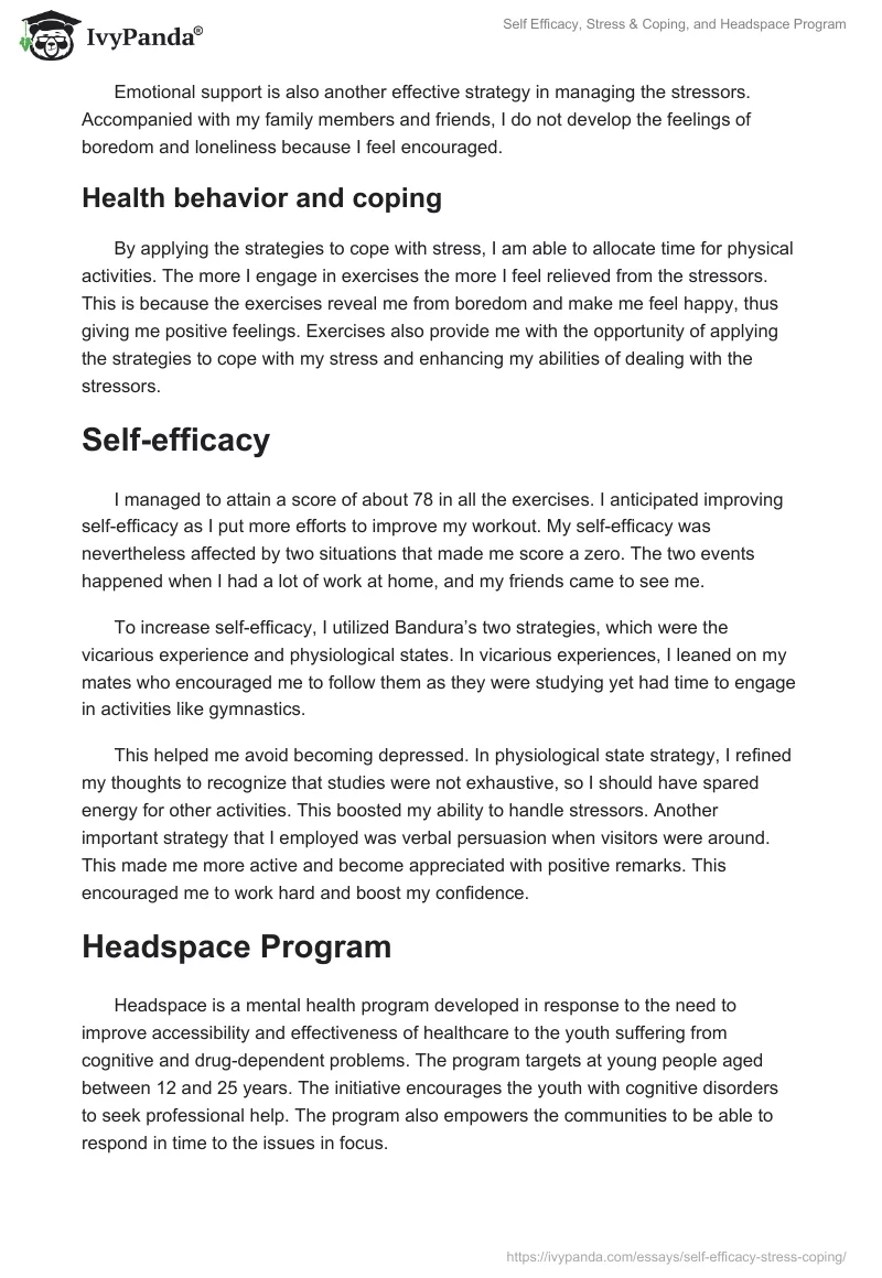 Self Efficacy, Stress & Coping, and Headspace Program. Page 2