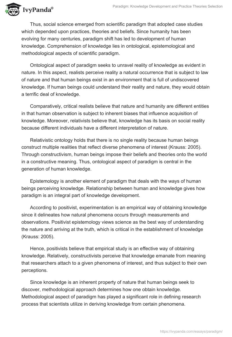 Paradigm: Knowledge Development and Practice Theories Selection. Page 2