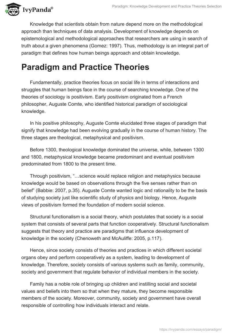 Paradigm: Knowledge Development and Practice Theories Selection. Page 3