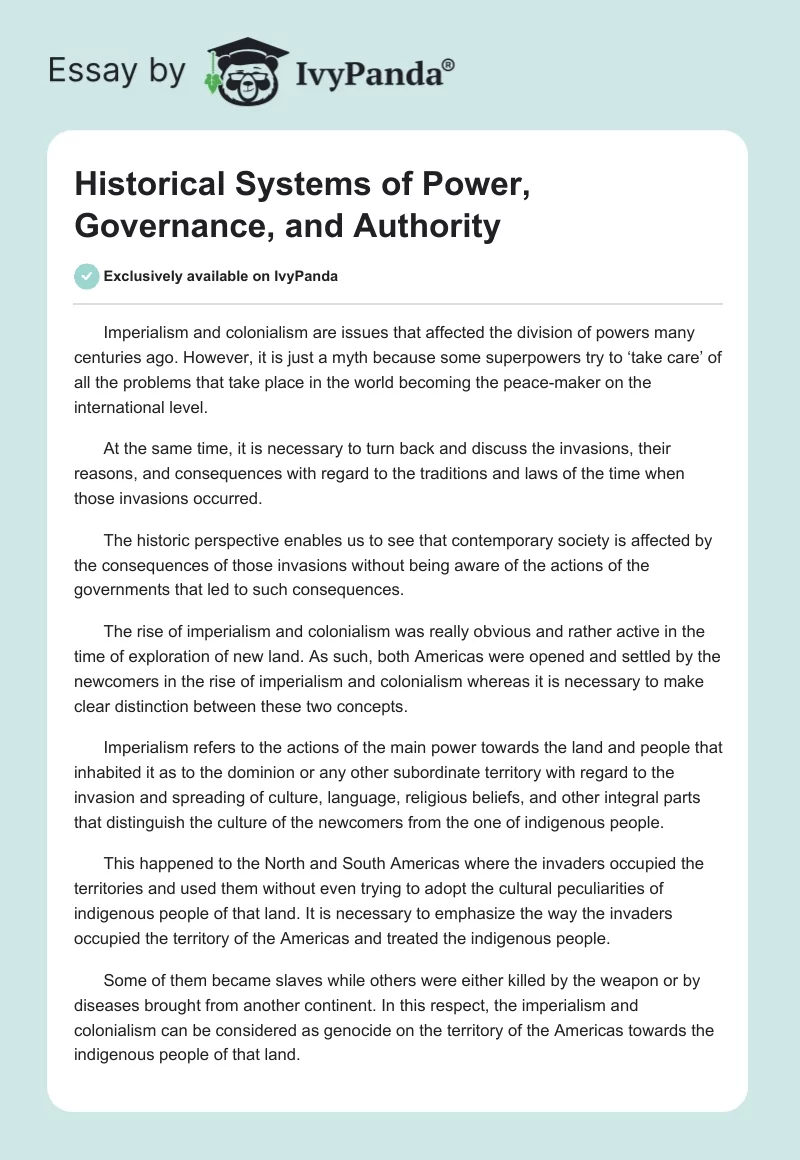 Historical Systems of Power, Governance, and Authority. Page 1