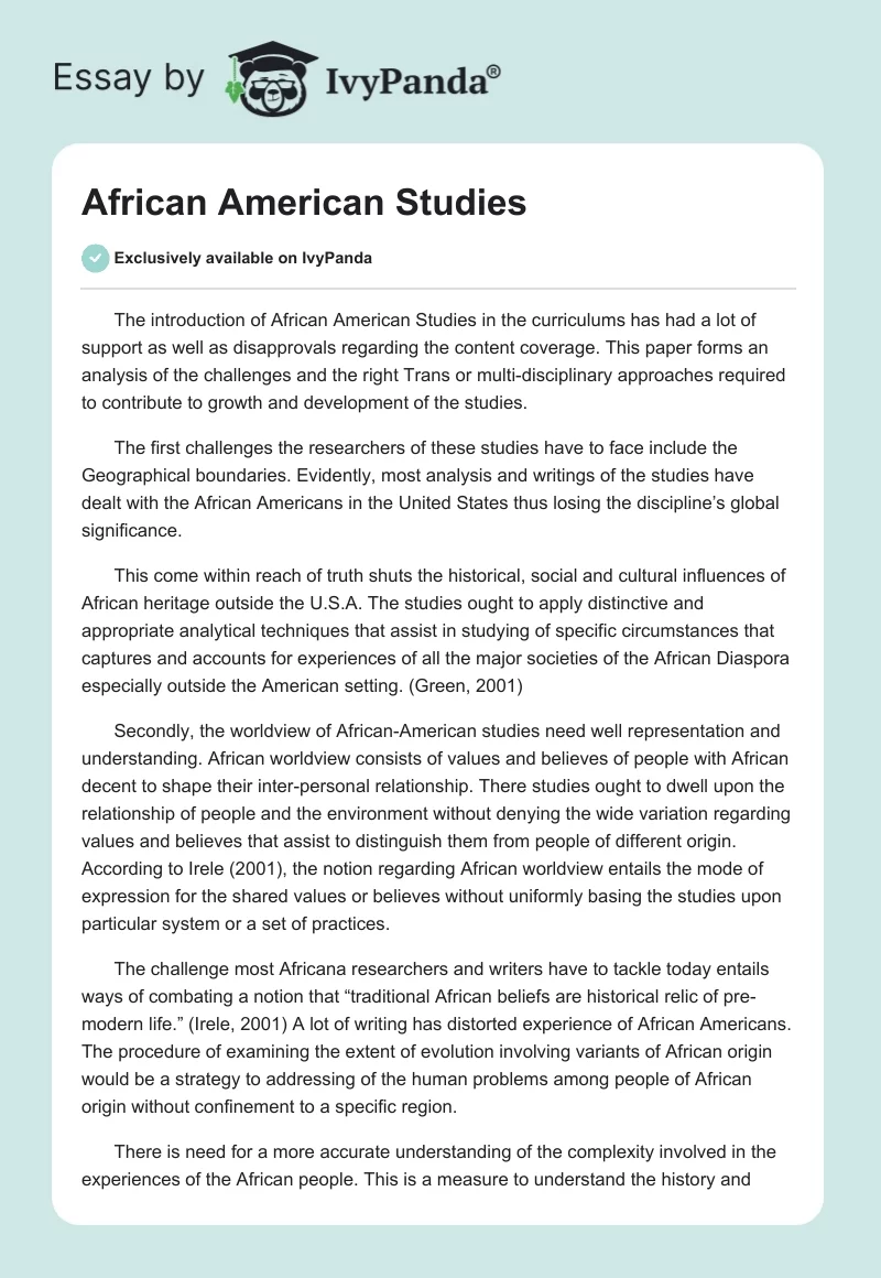 African American Studies. Page 1