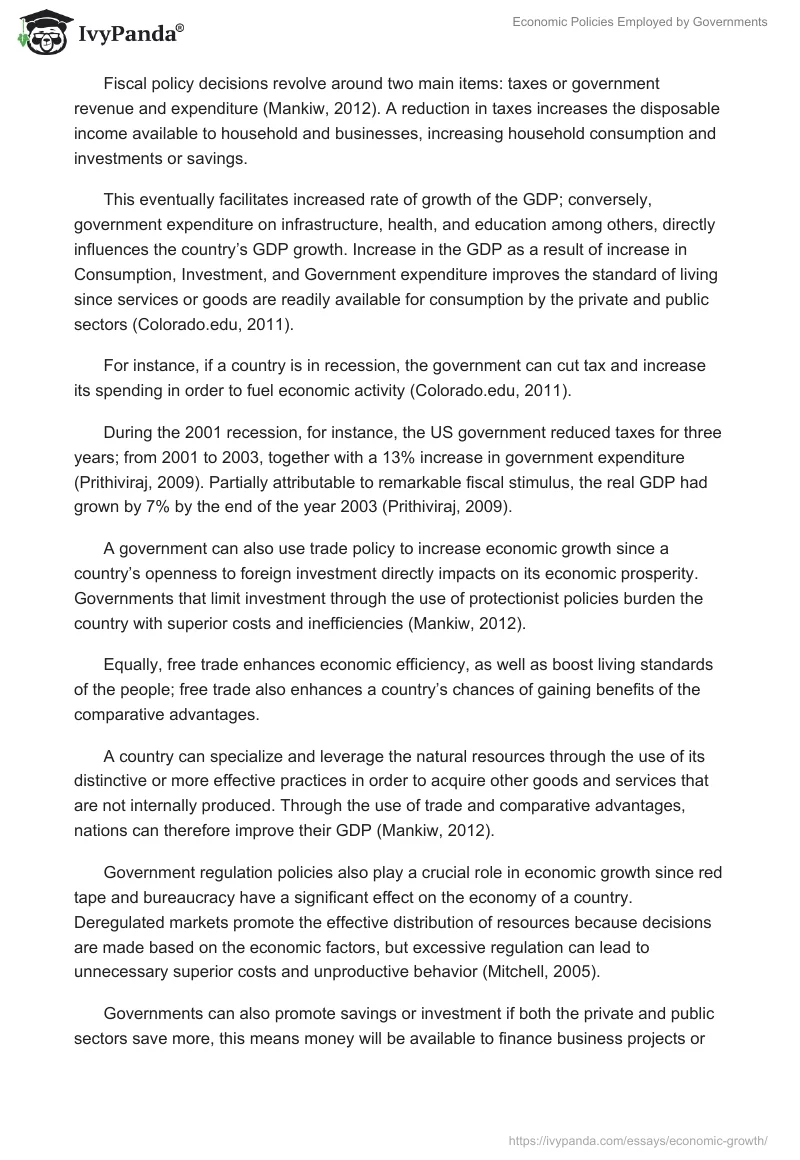 Economic Policies Employed by Governments. Page 2