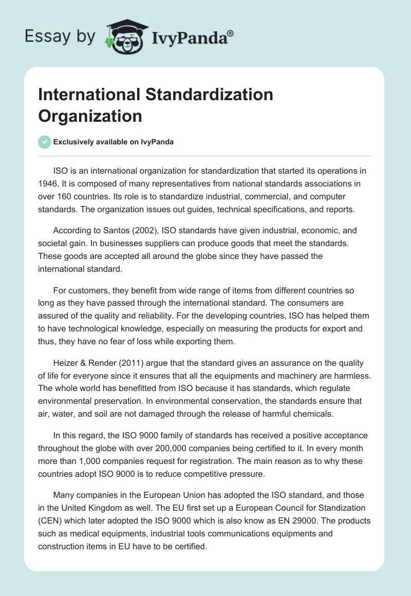 International Standardization Organization. Page 1