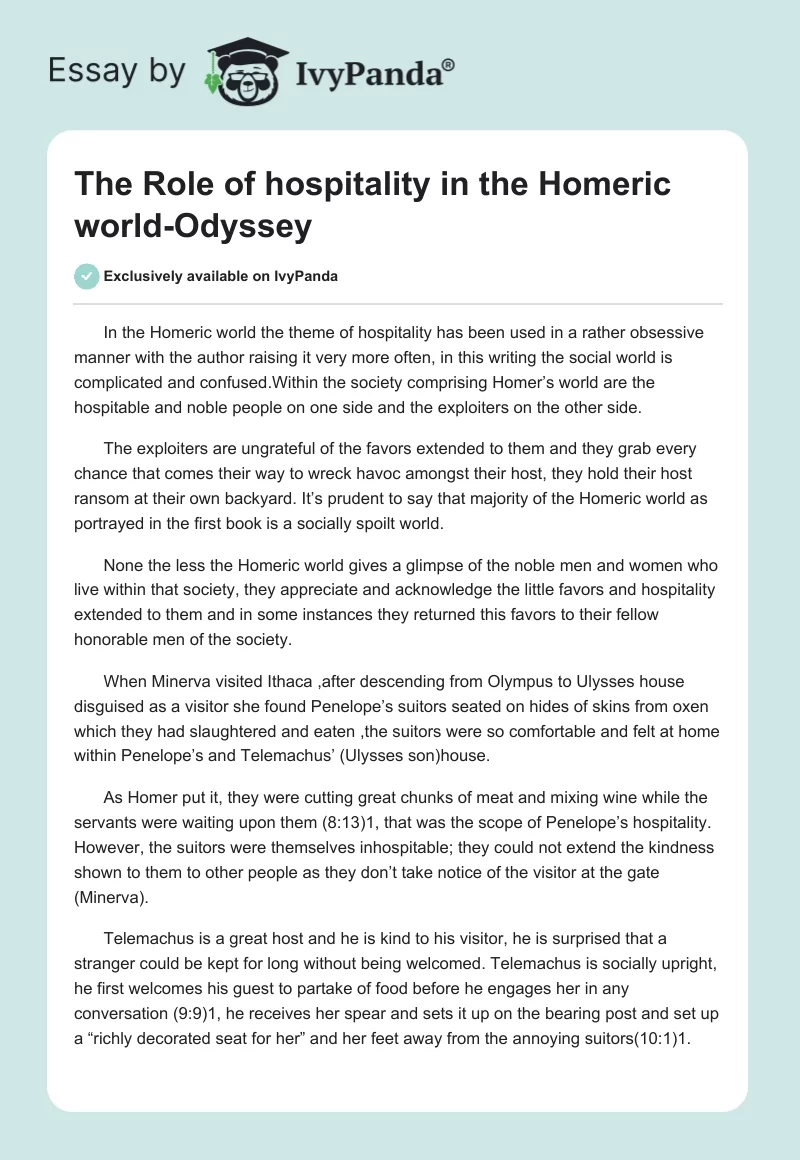 The Role of Hospitality in the Homeric World-Odyssey. Page 1