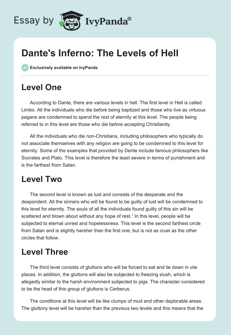 Dante's Inferno: The Levels of Hell. Page 1