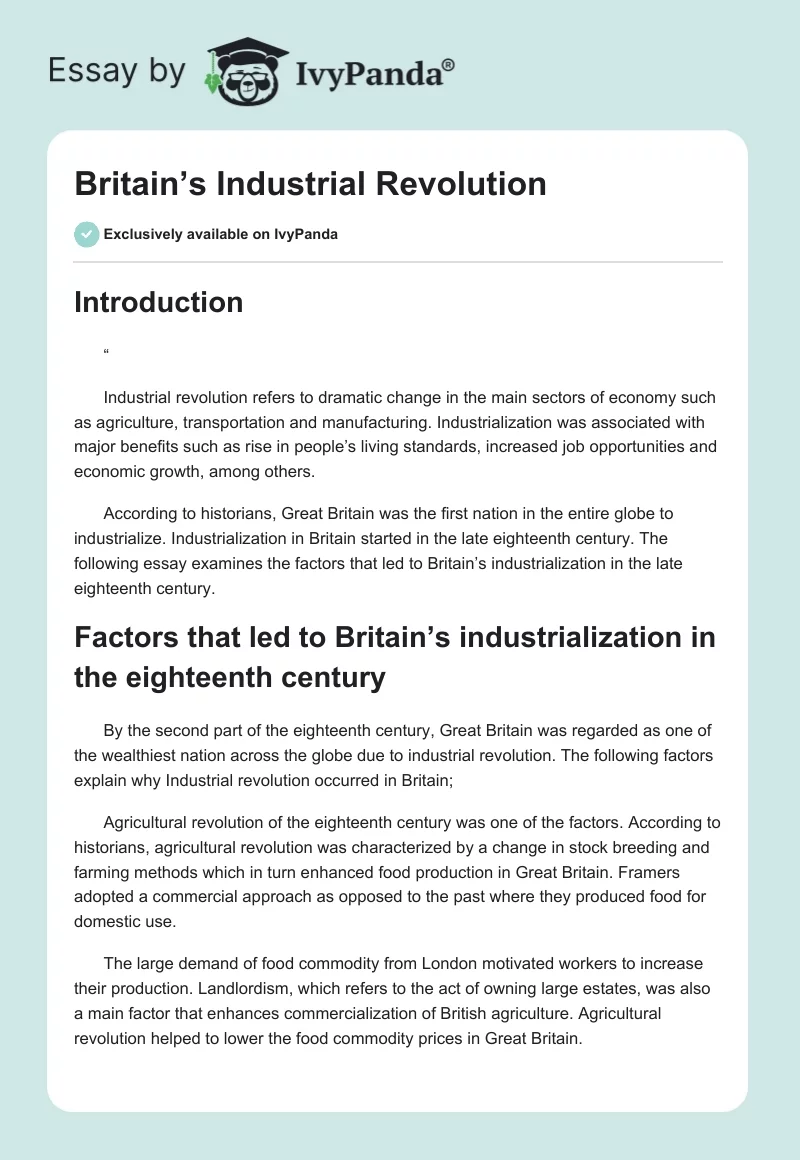 Britain’s Industrial Revolution. Page 1