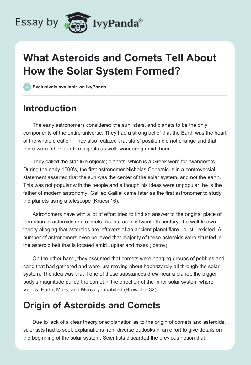 What Asteroids and Comets Tell About How the Solar System Formed?. Page 1