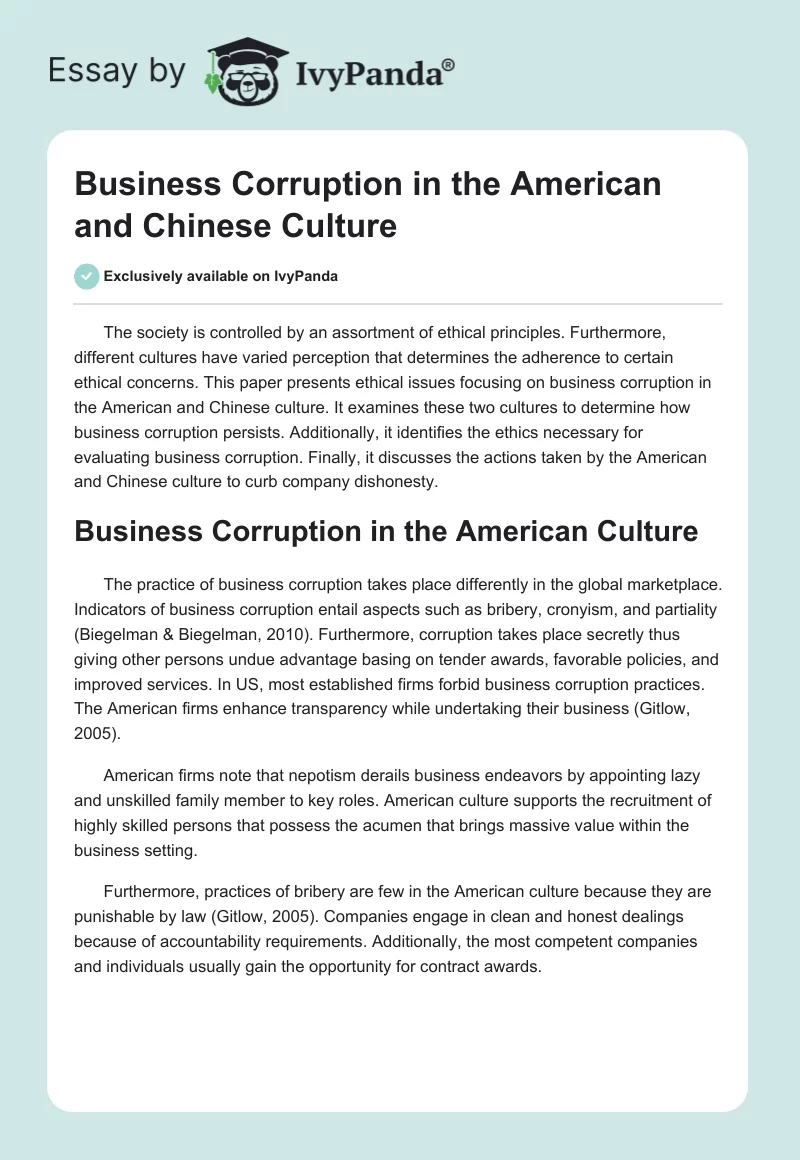 Business Corruption in the American and Chinese Culture. Page 1