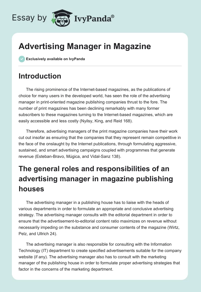 Advertising Manager in Magazine. Page 1
