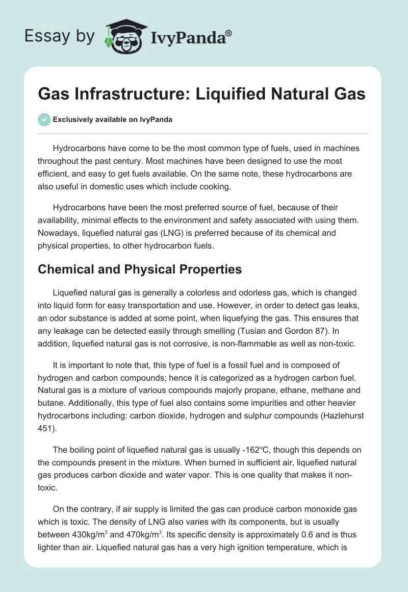 Gas Infrastructure: Liquified Natural Gas. Page 1