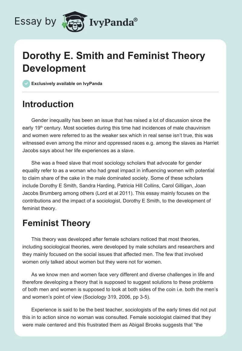 Dorothy E. Smith and Feminist Theory Development. Page 1
