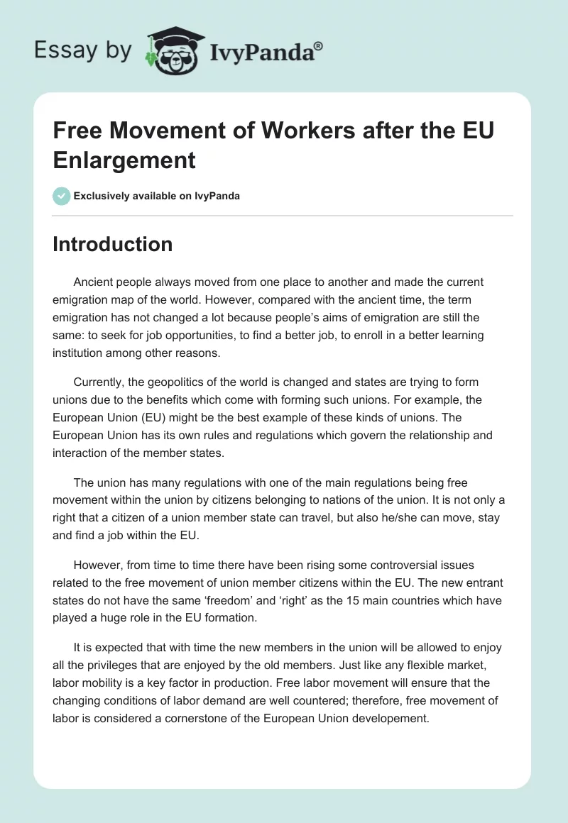 Free Movement of Workers after the EU Enlargement. Page 1