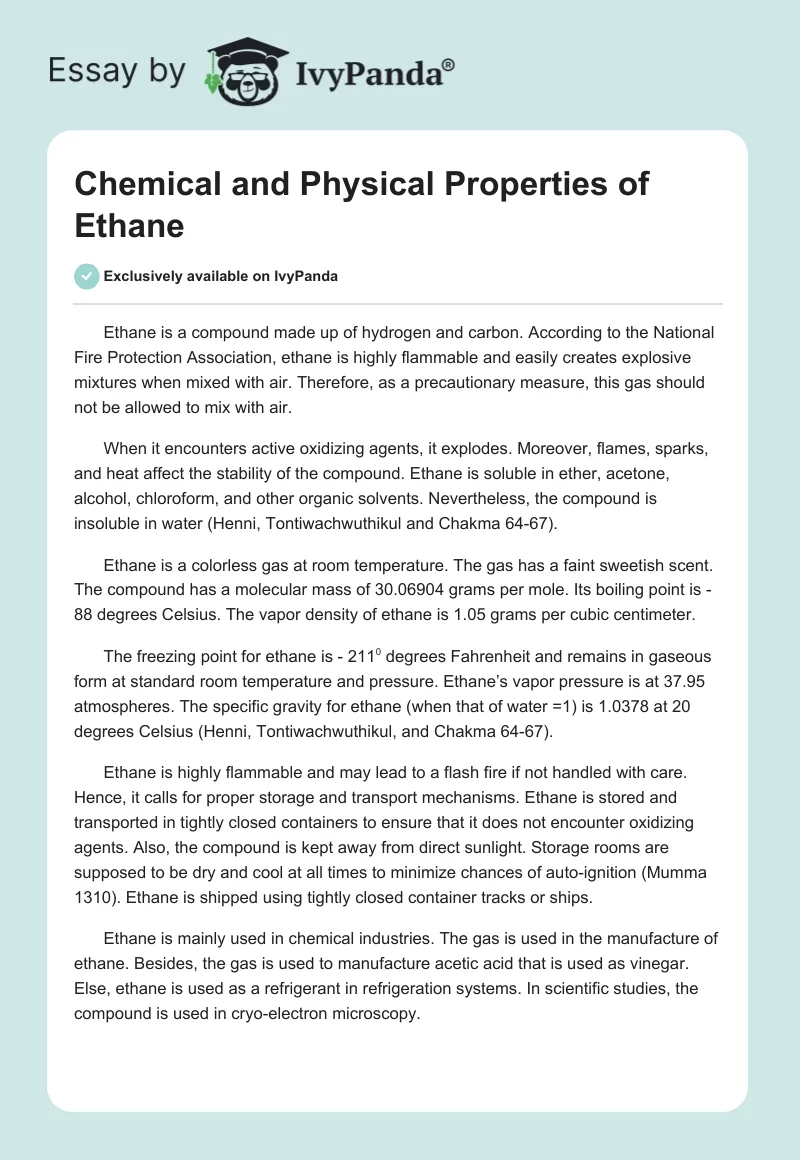 Chemical and Physical Properties of Ethane. Page 1
