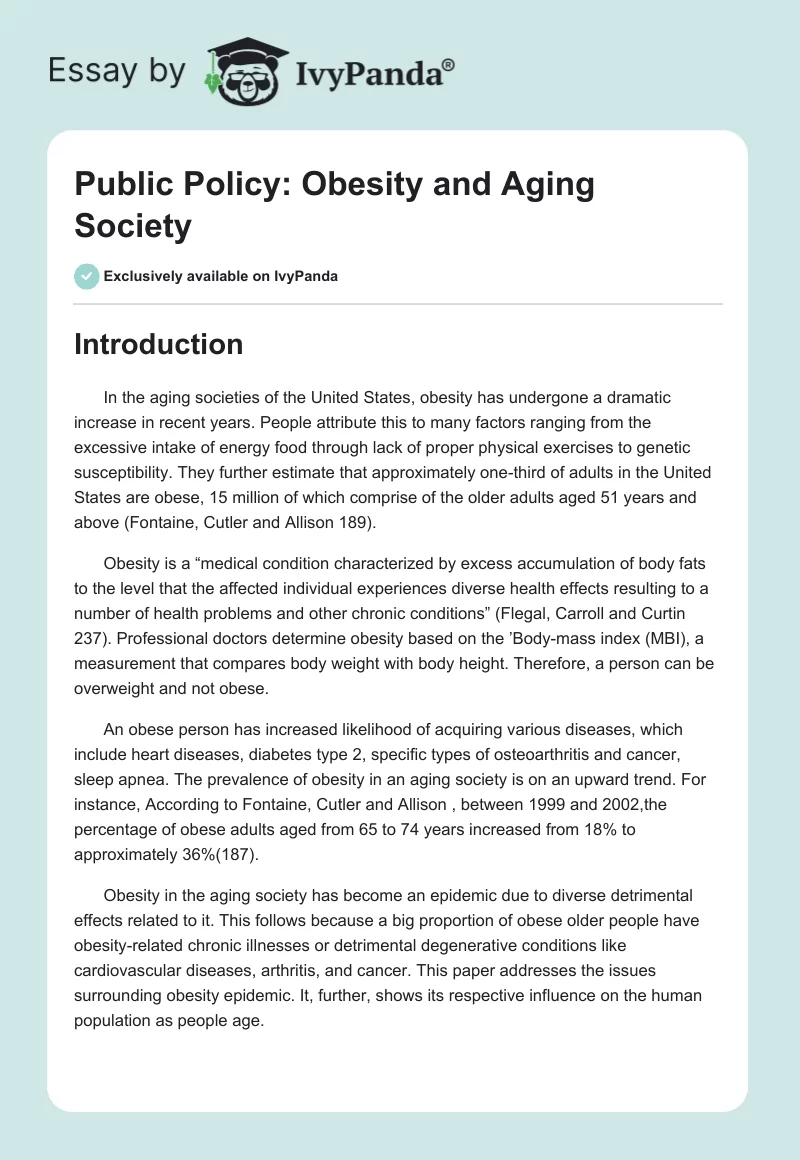 Public Policy: Obesity and Aging Society. Page 1