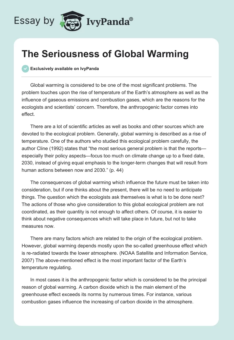 The Seriousness of Global Warming. Page 1