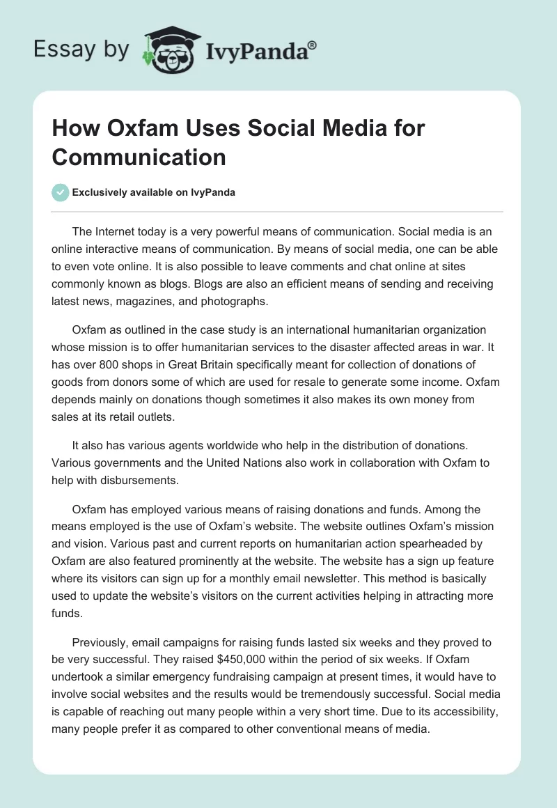How Oxfam Uses Social Media for Communication. Page 1