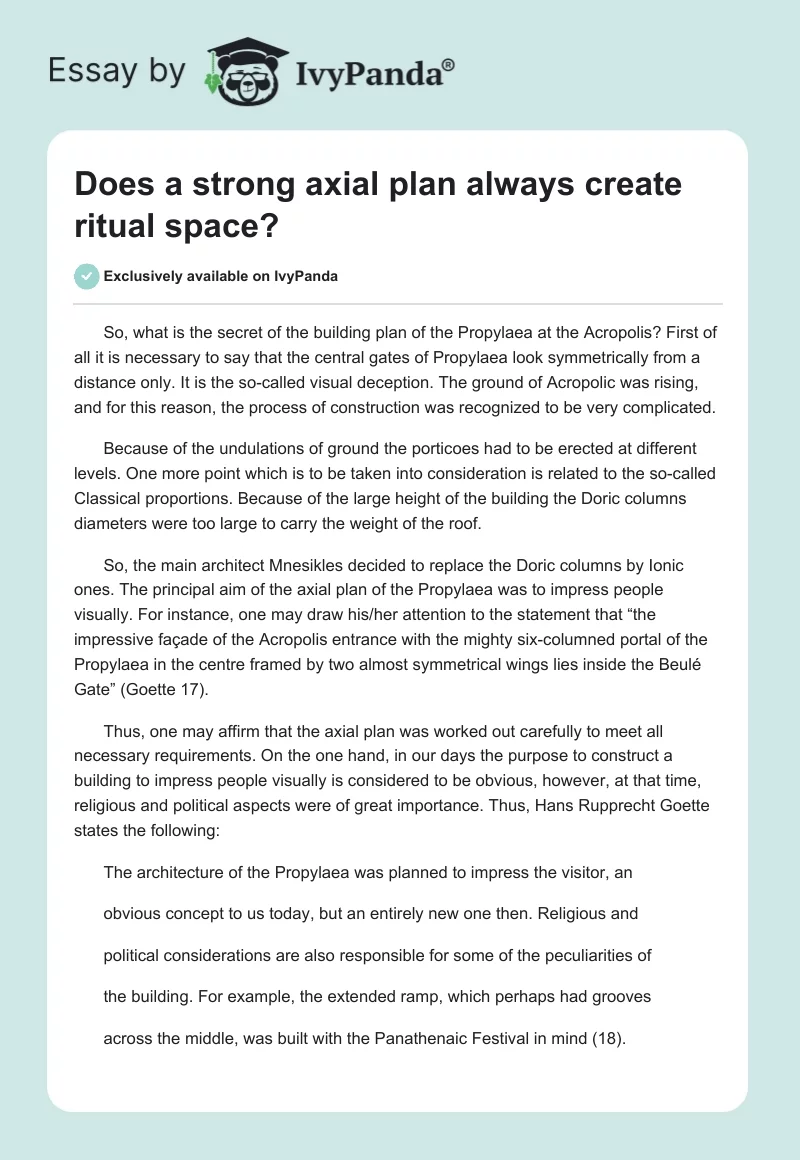 Does a strong axial plan always create ritual space?. Page 1