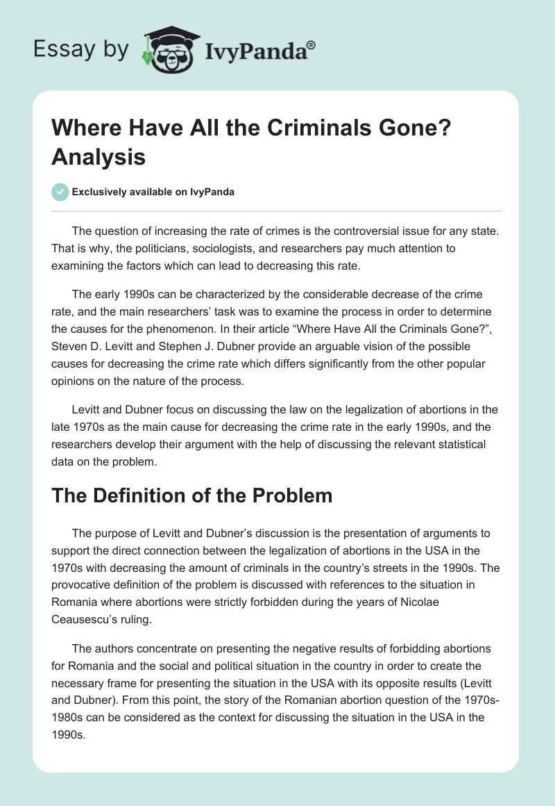 "Where Have All the Criminals Gone?" Analysis. Page 1