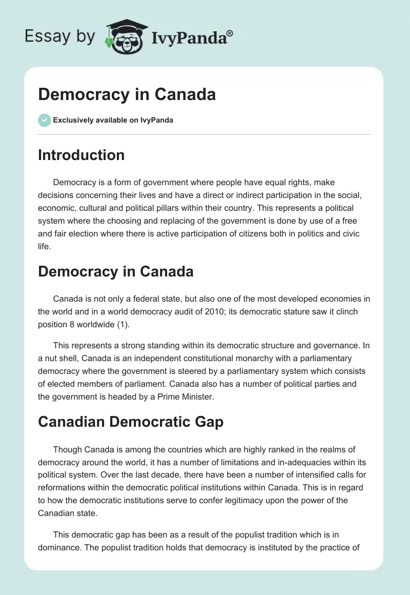 Democracy in Canada. Page 1