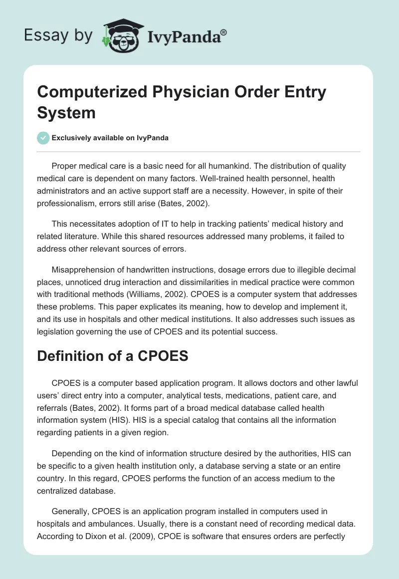 Computerized Physician Order Entry System. Page 1