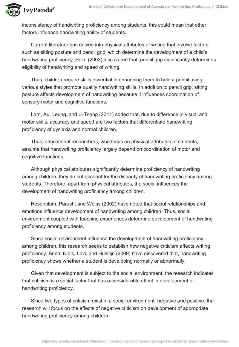 Effect of Criticism on Development of Appropriate Handwriting Proficiency in Children. Page 2