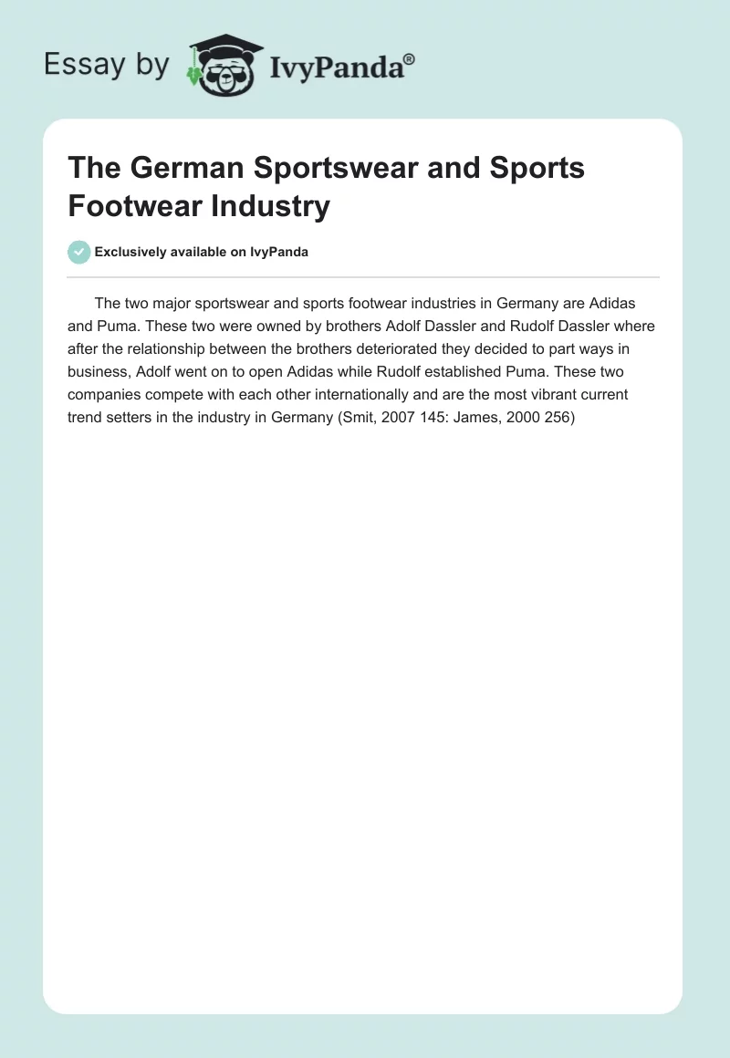 The German Sportswear and Sports Footwear Industry. Page 1