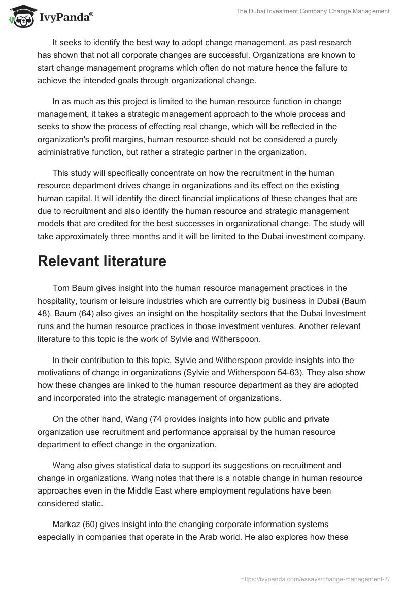 The Dubai Investment Company Change Management. Page 2