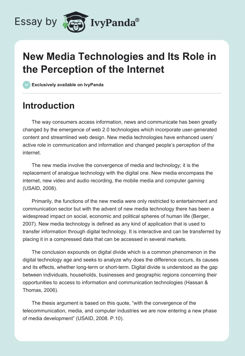 New Media Technologies and Its Role in the Perception of the Internet. Page 1