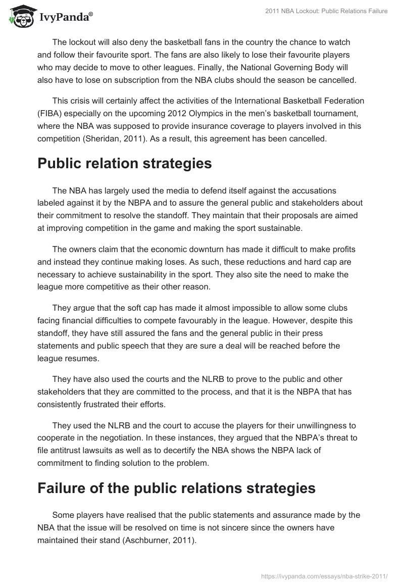 2011 NBA Lockout: Public Relations Failure. Page 5