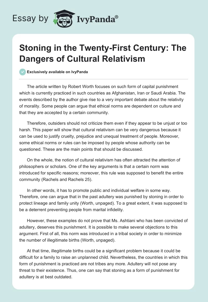 Stoning in the Twenty-First Century: The Dangers of Cultural Relativism. Page 1