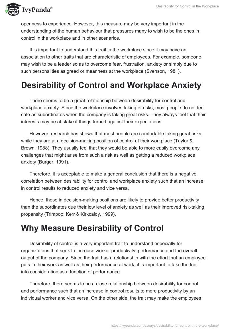 Desirability for Control in the Workplace. Page 2