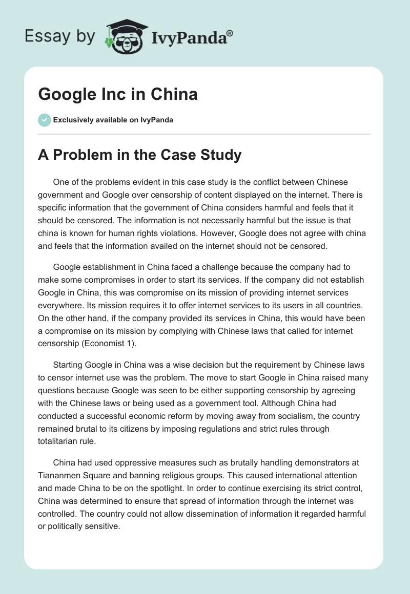 Google Inc in China. Page 1