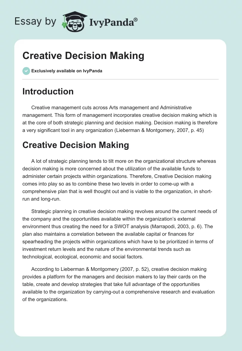 Creative Decision Making. Page 1