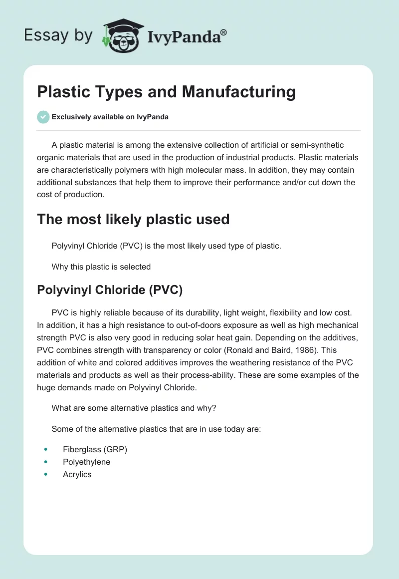 Plastic Types and Manufacturing. Page 1