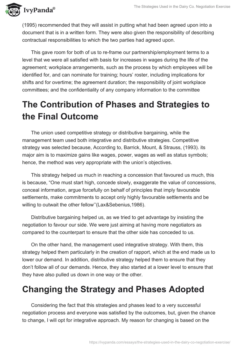The Strategies Used in the Dairy Co. Negotiation Exercise. Page 4