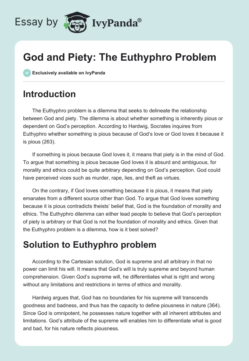 God and Piety: The Euthyphro Problem. Page 1