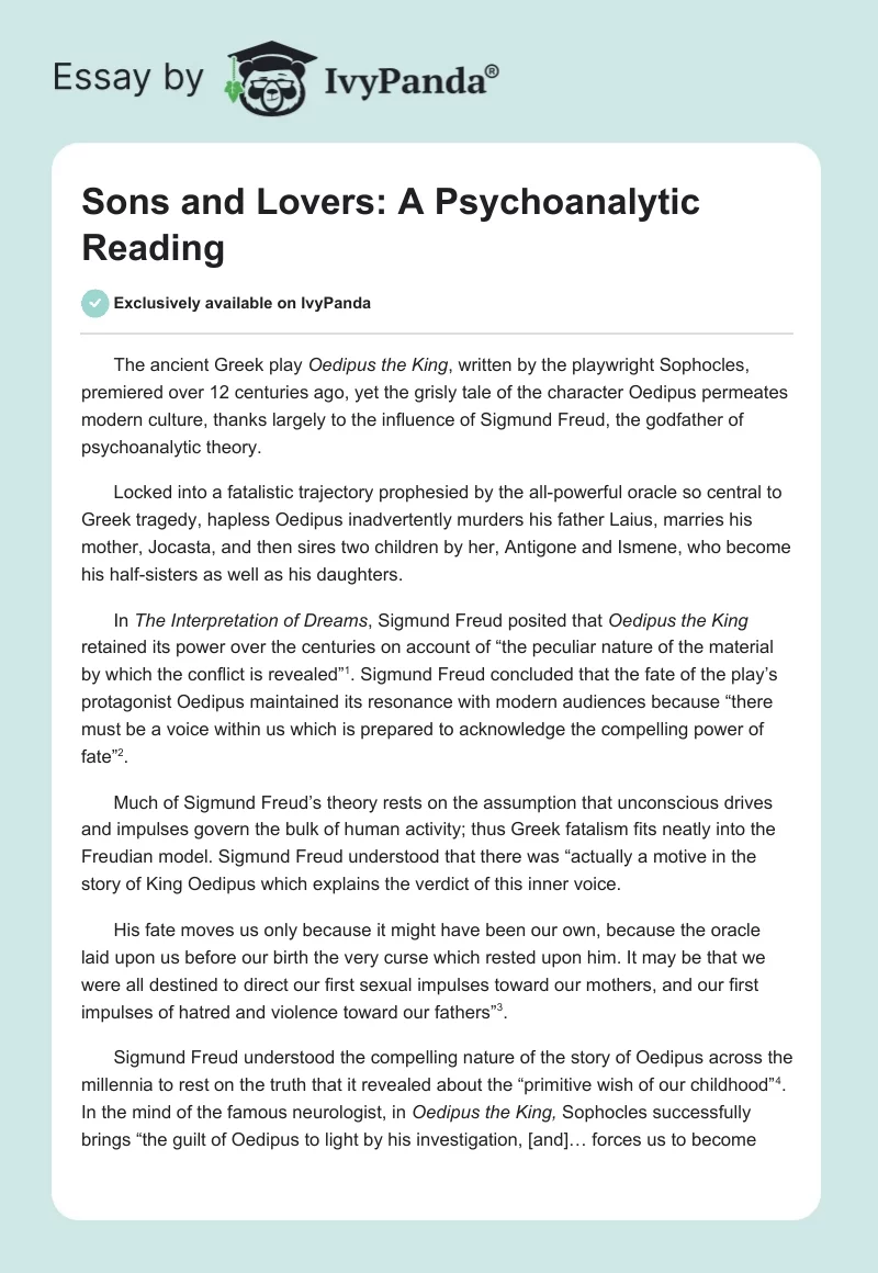 Sons and Lovers: A Psychoanalytic Reading. Page 1