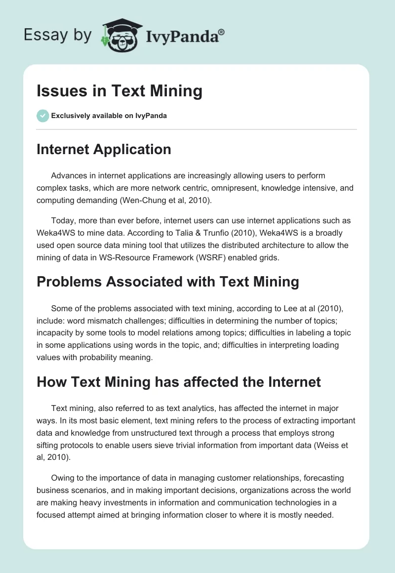 Issues in Text Mining. Page 1