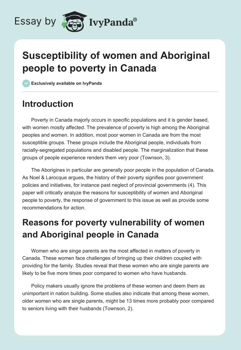 Susceptibility of Women and Aboriginal People to Poverty in Canada. Page 1
