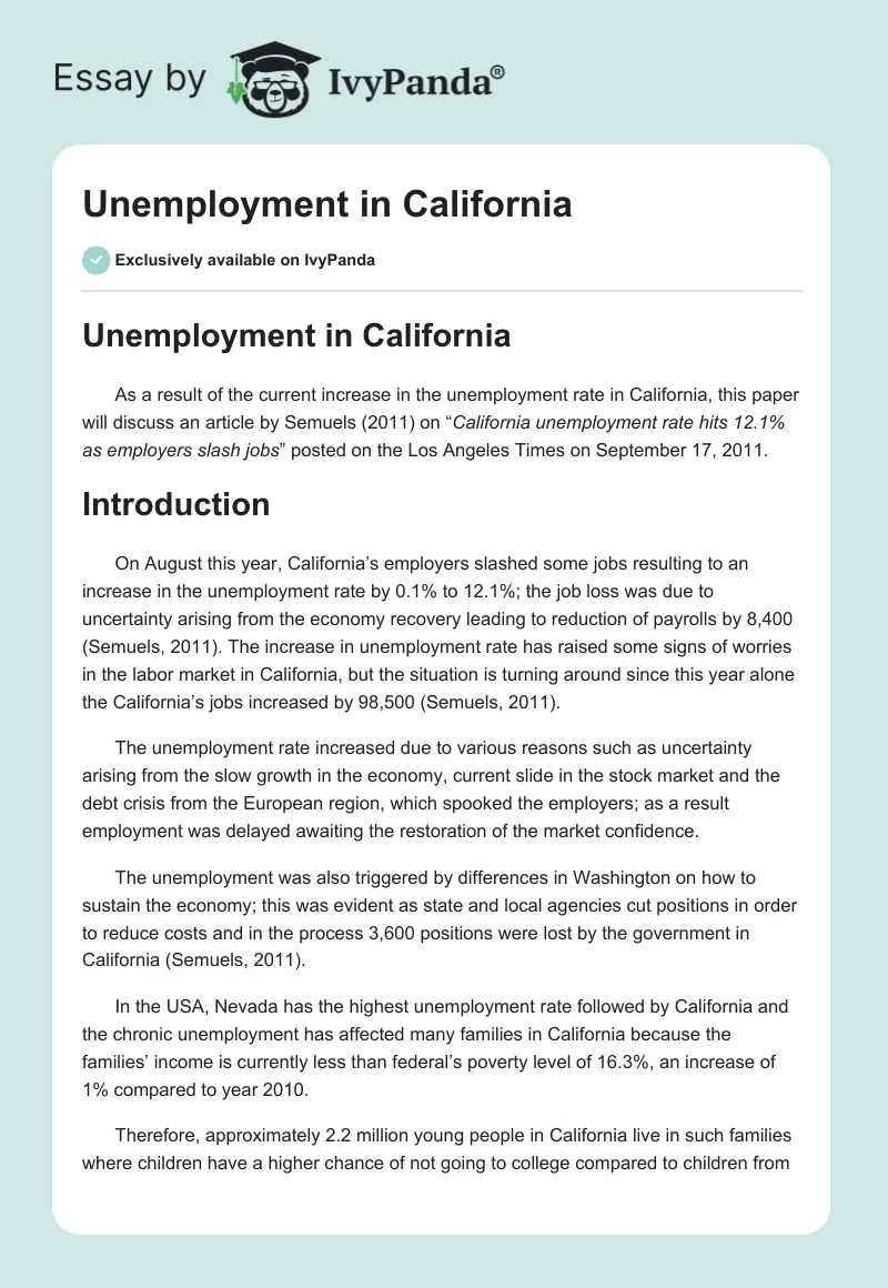 Unemployment in California. Page 1
