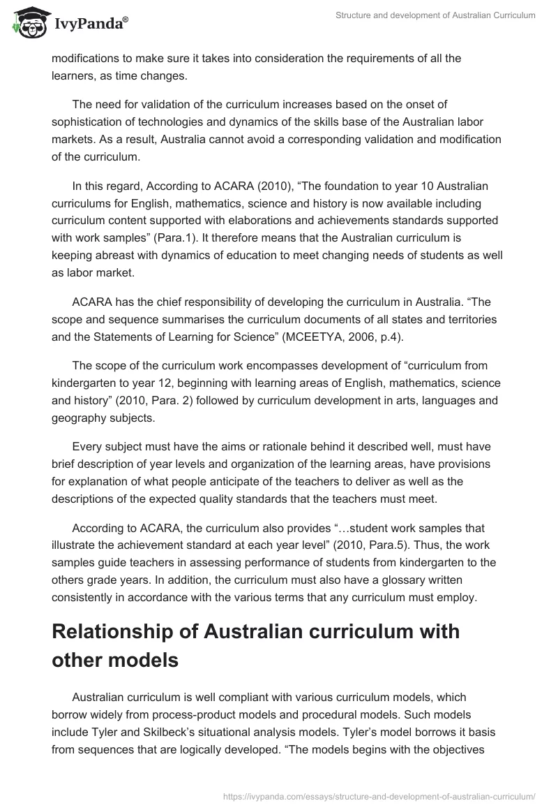 Structure and Development of Australian Curriculum. Page 2