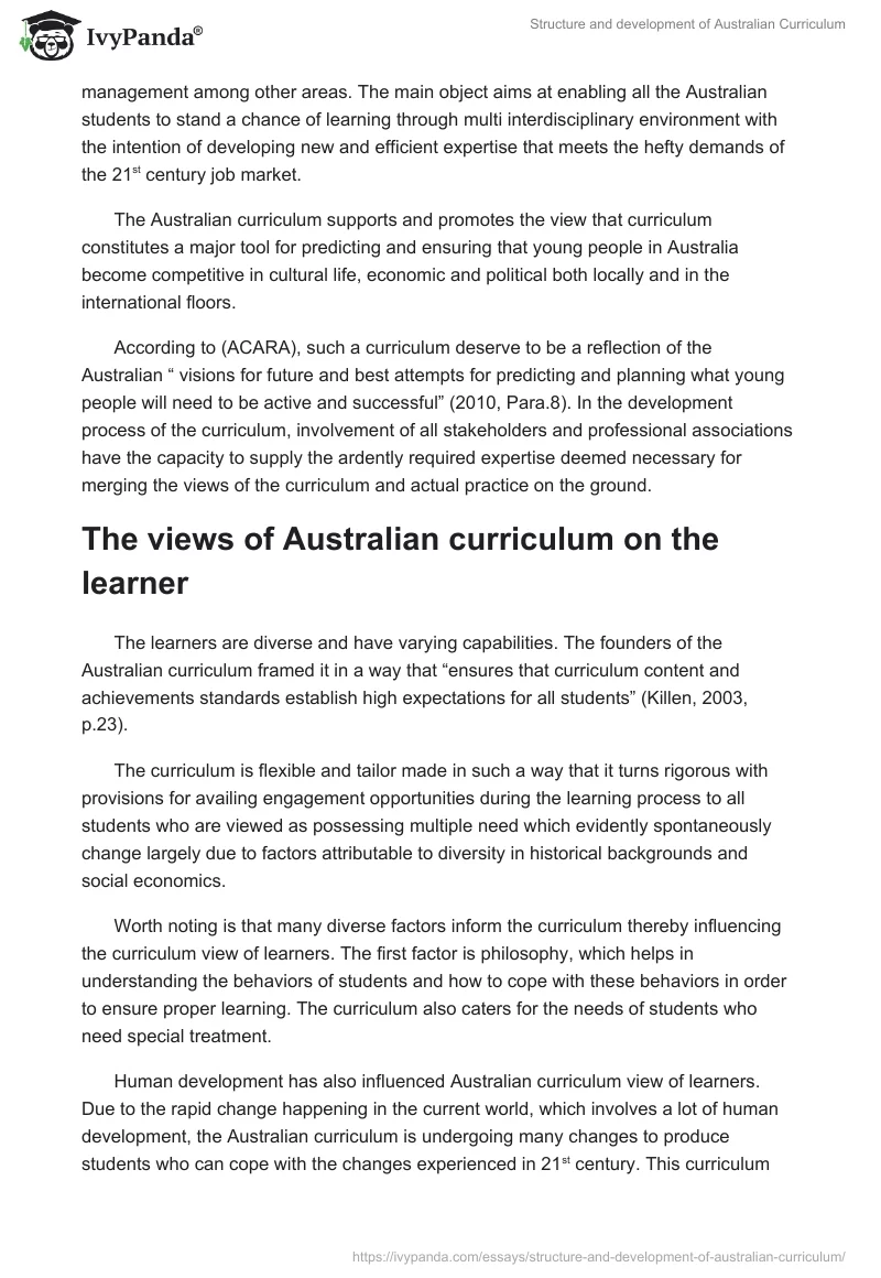 Structure and Development of Australian Curriculum. Page 5